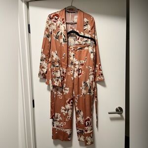 Zara Basic Pink Floral Blouse and pants with Cream and Green Accents set